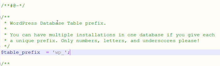 Change prefix code in wordpress wp-config file