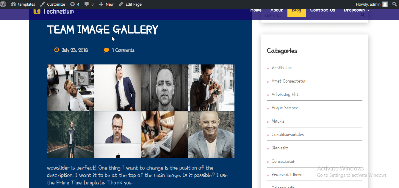 Show gallery on wordpress website page