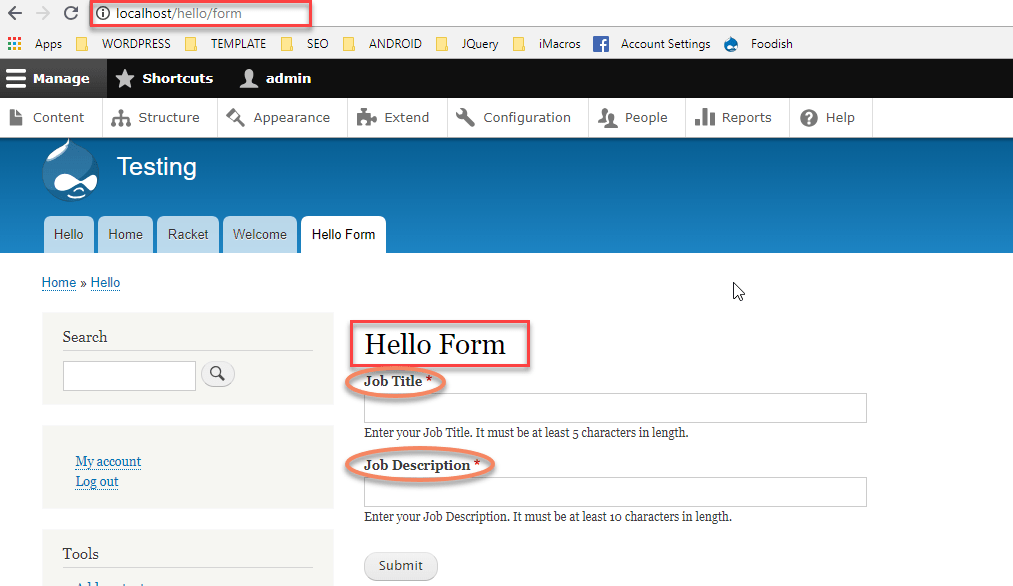 Create custom form php file